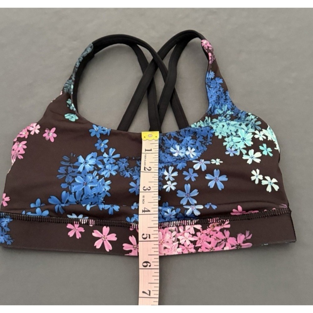 Lululemon Sports Bra Size 4 Brown Floral Criss Cross Back Athletic No Pads - Picture 3 of 7